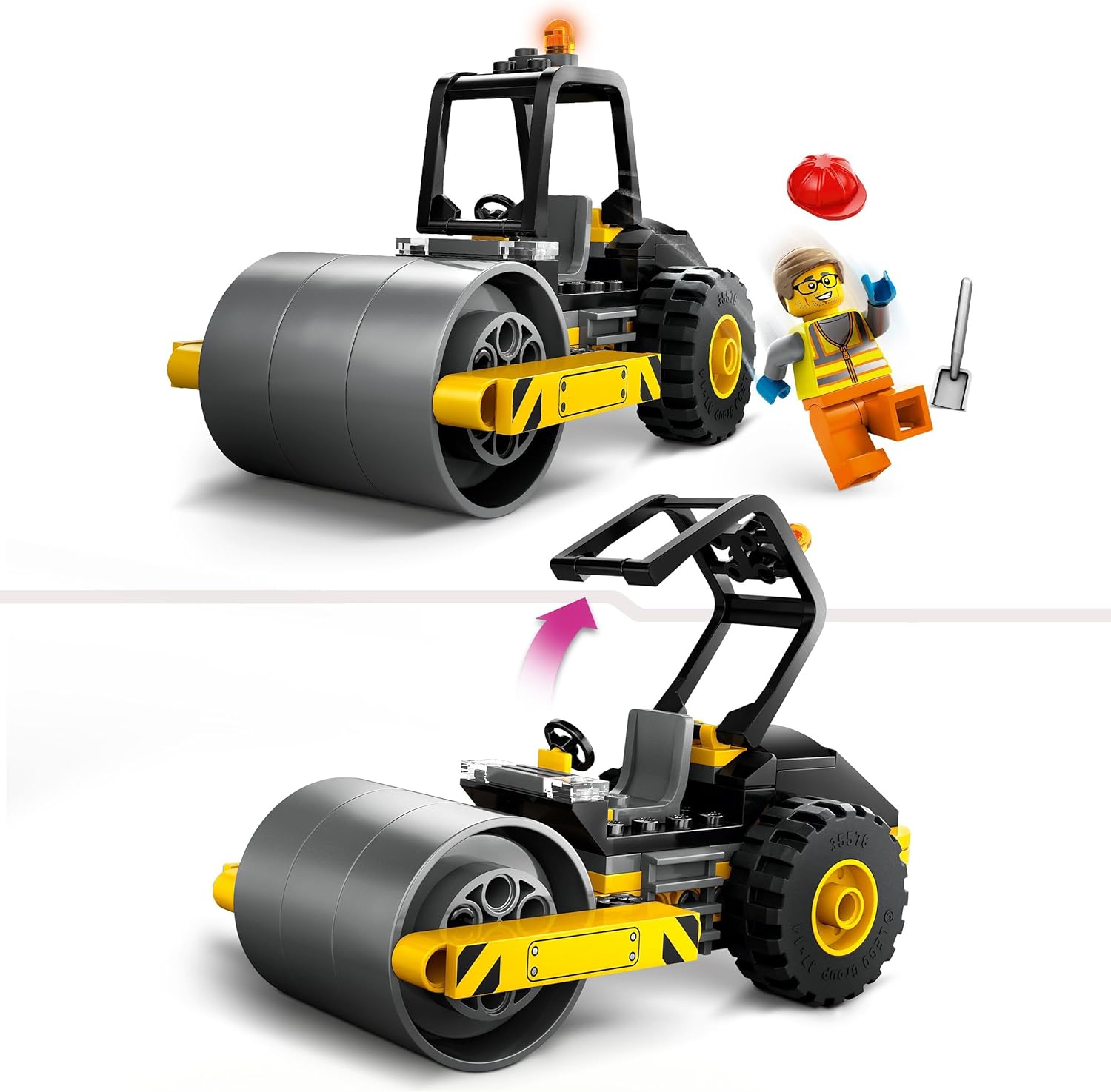 LEGO City Rullo Compressore, Set di Costruzioni Giocattolo per Bambini e Bambine da 5 Anni in su, Veicolo Stradale da Cantiere con Minifigure dell'Operaio Edile, Regalo Divertente 60401