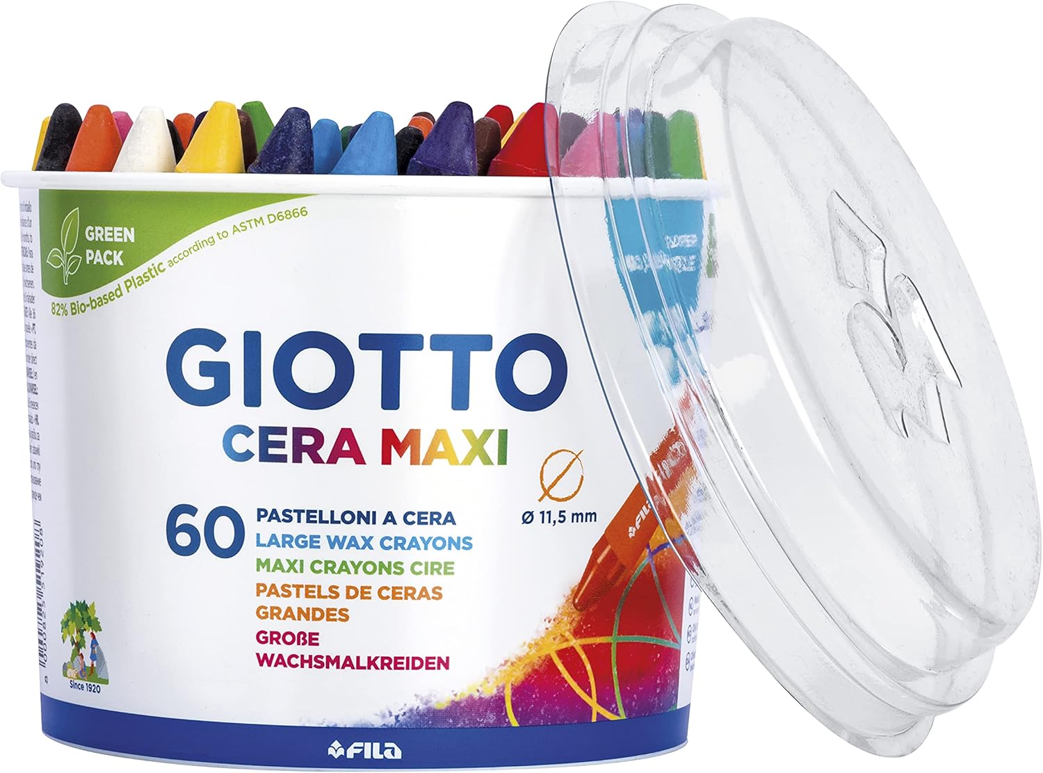 Giotto Barattolo Pastelli Formato Gigante per Pastelli a Cera, 11,5 mm, Confezione da 60