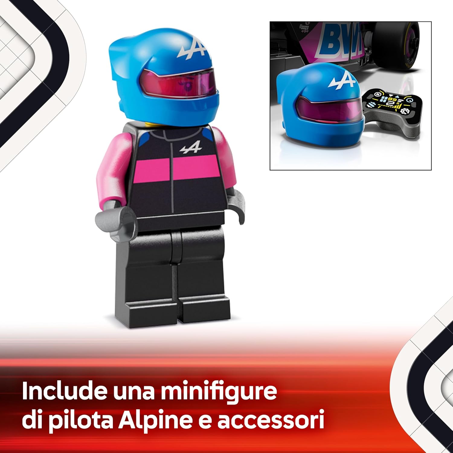 LEGO Speed Champions Auto da Corsa BWT Alpine F1 Team A524 Macchina Giocattolo da Collezione con Minifigure del Pilota, Modello per Bambini e Bambine da 10 Anni o per Adulti Fan della Formula 1 77248