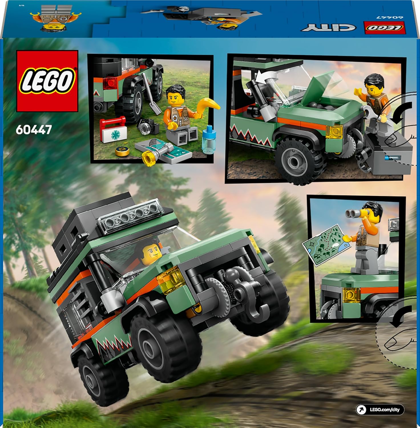 LEGO City Fuoristrada di Montagna 4x4 - Set con Jeep Giocattolo da Costruire, Giochi per Bambini e Bambine da 6 Anni in su, Idea Regalo per Compleanni e Festività con una Minifigure e Accessori, 60447