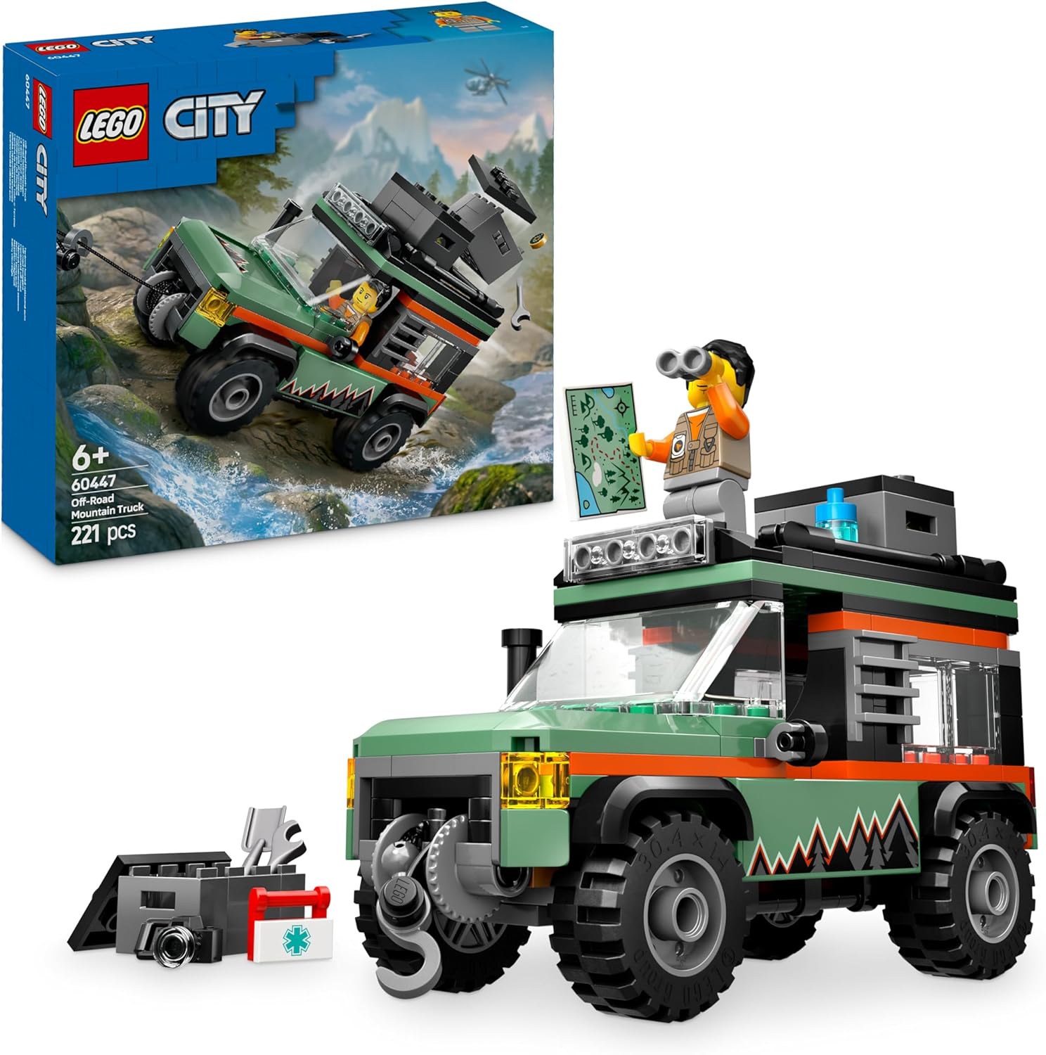 LEGO City Fuoristrada di Montagna 4x4 - Set con Jeep Giocattolo da Costruire, Giochi per Bambini e Bambine da 6 Anni in su, Idea Regalo per Compleanni e Festività con una Minifigure e Accessori, 60447