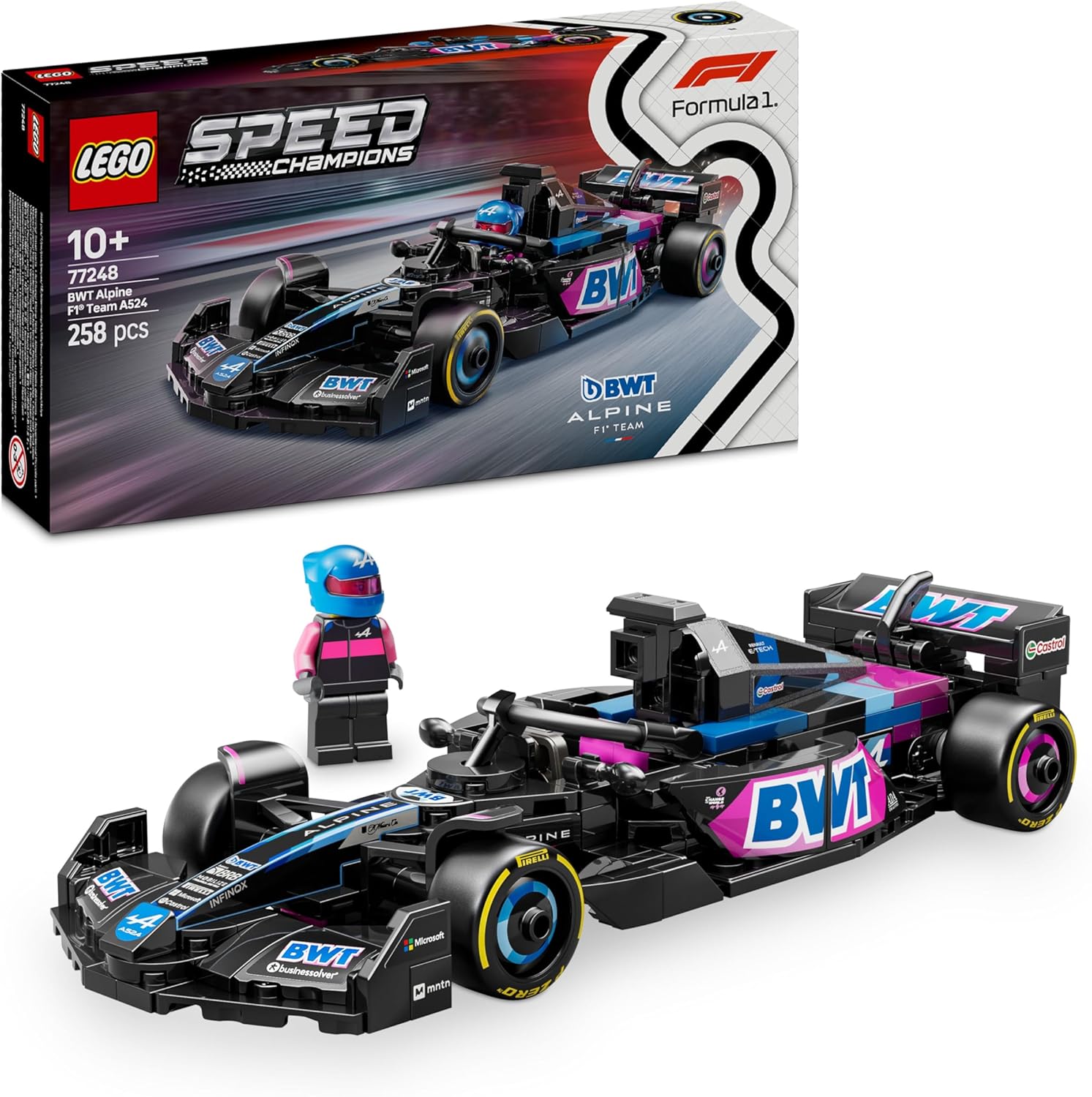 LEGO Speed Champions Auto da Corsa BWT Alpine F1 Team A524 Macchina Giocattolo da Collezione con Minifigure del Pilota, Modello per Bambini e Bambine da 10 Anni o per Adulti Fan della Formula 1 77248