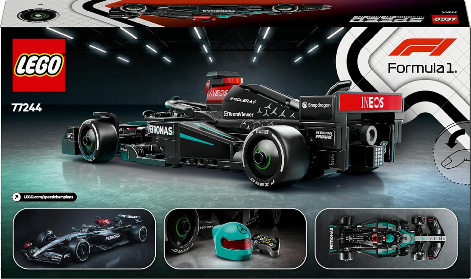 LEGO Speed Champions Auto da Corsa Mercedes-AMG PETRONAS F1 W 15 Macchina Giocattolo da Collezione con Minifigure del Pilota, Modello per Bambini da 10 Anni o per Adulti Fan della Formula 1 77244