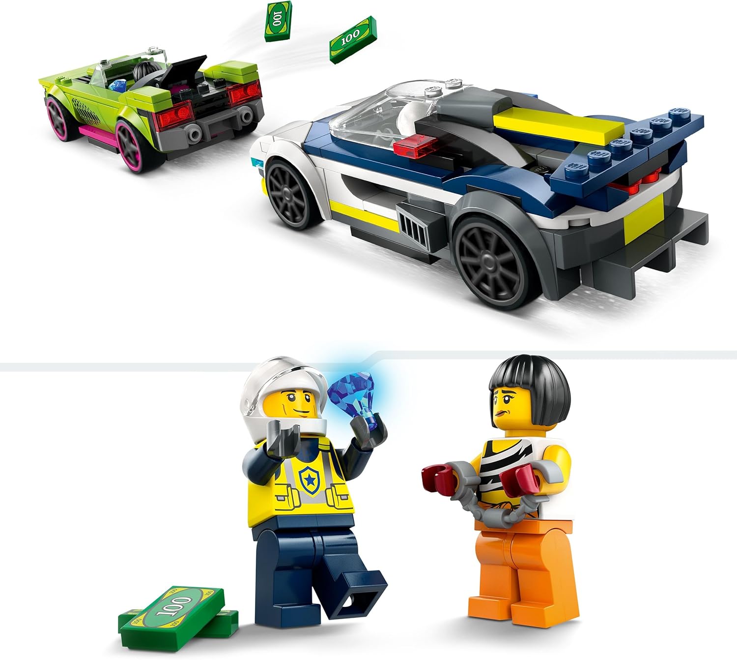 LEGO City Inseguimento della Macchina da Corsa, Set con 2 Modellini di Auto da Costruire della Polizia, Giocattolo per Bambini e Bambine da 6 Anni in su con Veicolo di Emergenza e 2 Minifigure 60415