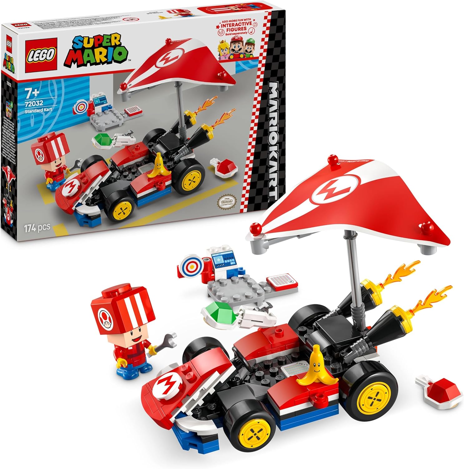 LEGO Super Mario Kart : Kart Standard, Macchina Giocattolo da Costruire Nintendo da Collezione con Toad in Tuta Rossa, Giochi d'Avventura per Bambini e Bambine da 7 Anni, Regalo di Compleanno 72032