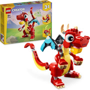 LEGO Creator 3 in 1 Drago Rosso, Giochi per Bambini e Bambine da 6 Anni Fan degli Animali, Action Figure Ricostruibile in Pesce con Pinne Mobili e Fenice Giocattolo, Idea Regalo di Compleanno 31145