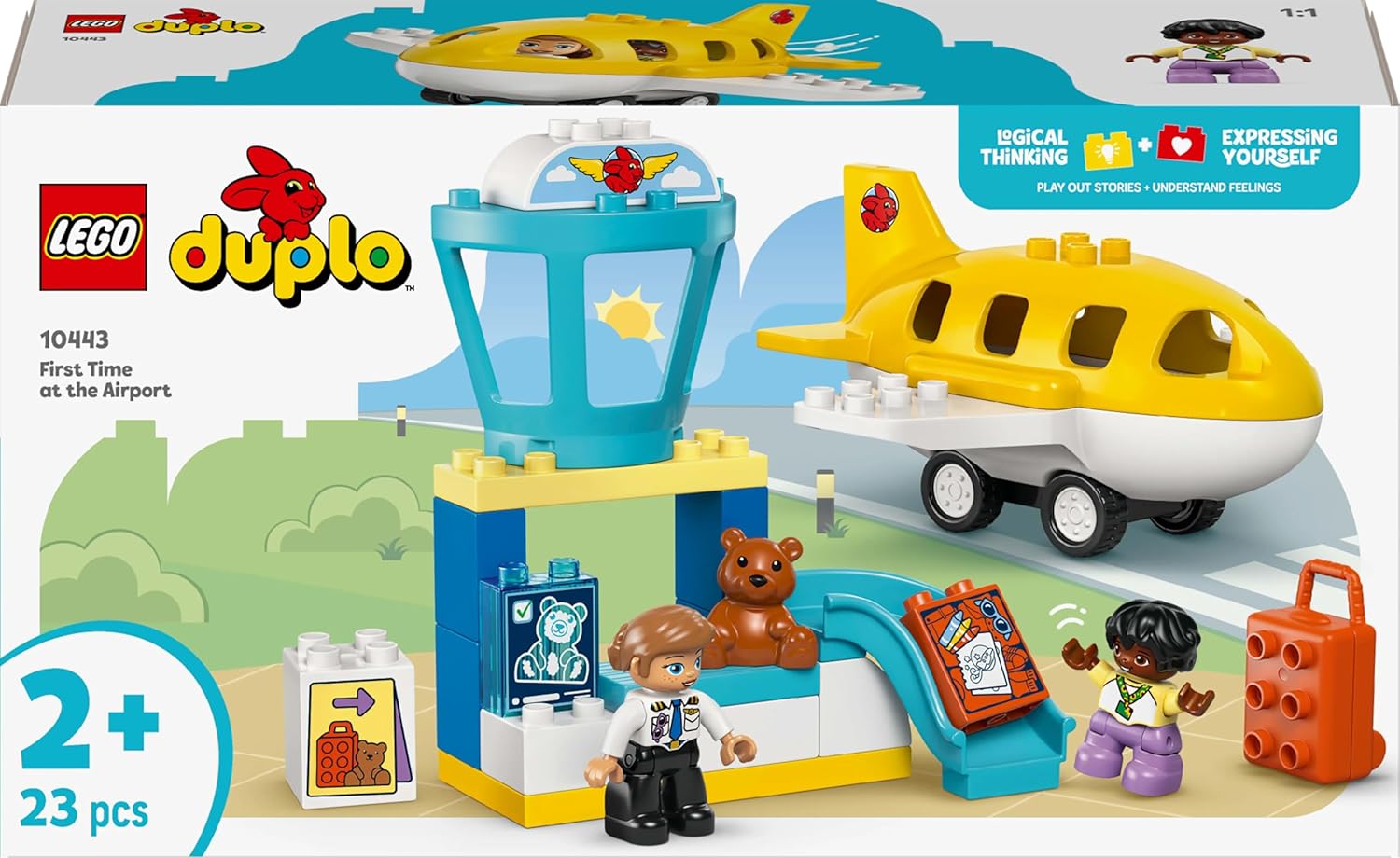 LEGO DUPLO La Prima Volta in Aeroporto - Gioco Educativo per la Motricità Fine con Aereo Giocattolo, 2 Figure e un Orsacchiotto - Regalo di Compleanno per Bambini e Bambine da 2 Anni in su - 10443