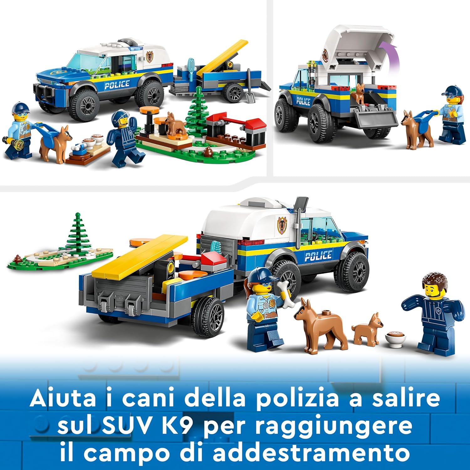 LEGO 60369 City Addestramento Cinofilo Mobile, Set con Percorso a Ostacoli, SUV Macchina Polizia Giocattolo e Rimorchio, 2 Figure di Animali, Giochi per Bambini
