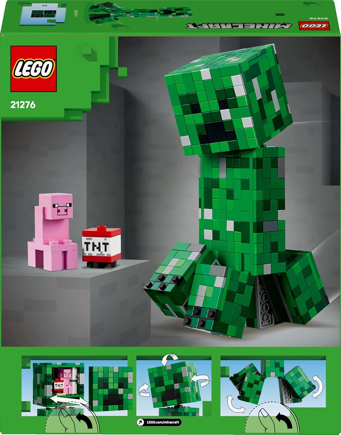 LEGO Minecraft Creeper Giocattolo - Action Figure di Mob Snodabile con Scomparto Segreto con Maiale e Elemento TNT - Regalo per Gamer, Bambini, Bambine e Fan Adolescenti da 10 Anni in su - 21276
