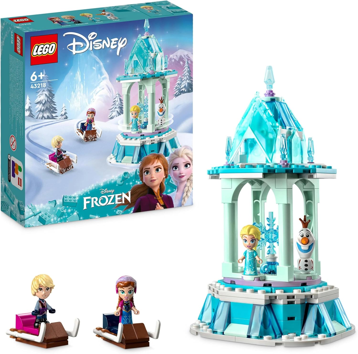 LEGO Disney Frozen La Giostra Magica di Anna ed Elsa, Giocattolo Ispirato al Castello di Frozen con Micro Bambolina della Principessa e Olaf, Giochi Regalo per Bambini e Bambine dai 6 Anni in su 43218