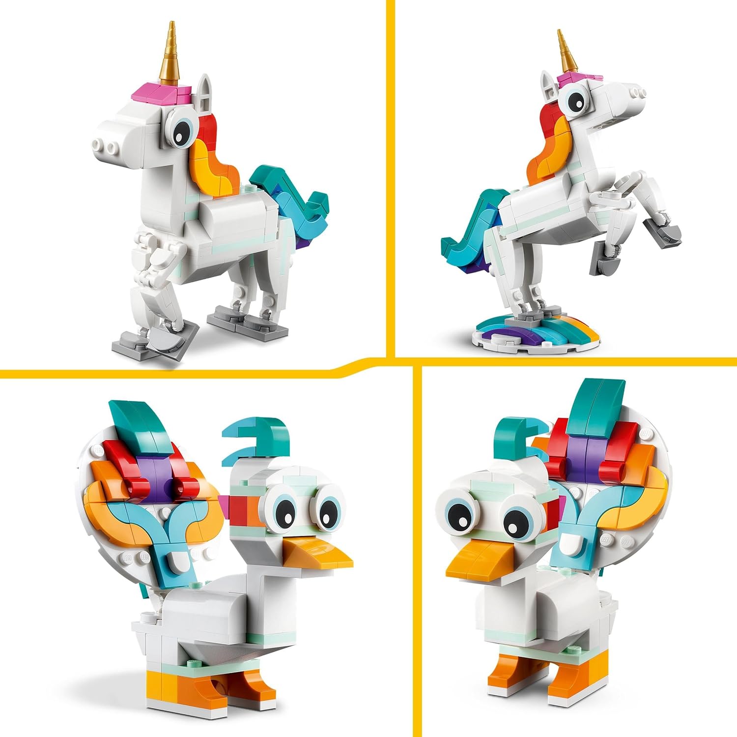 LEGO Creator 3 in 1 Unicorno Magico Giocattolo - Animale che si Trasforma in Cavalluccio Marino o in Pavone - Regalo Creativo per Bambine e Bambini da 7 Anni in su - 31140