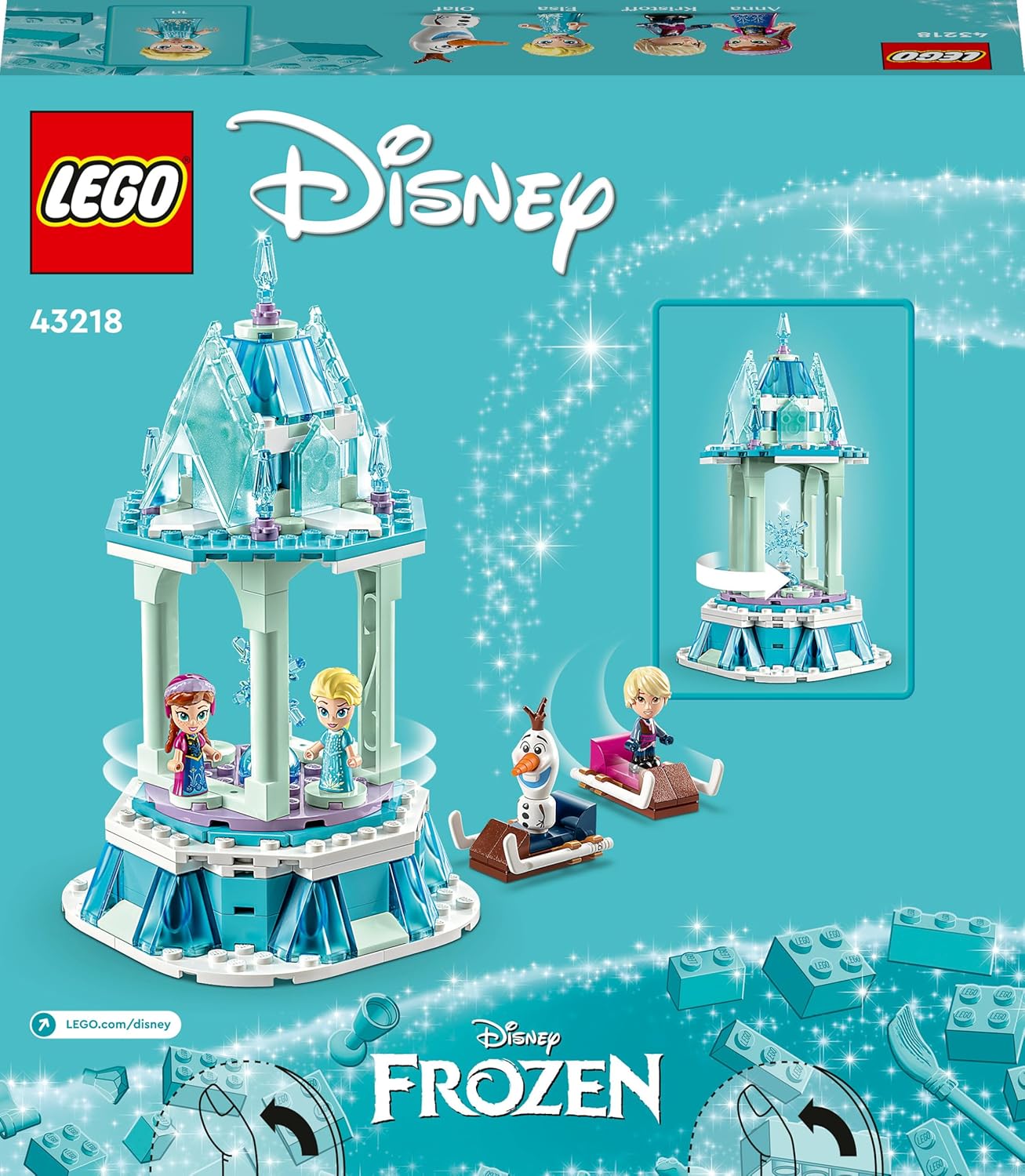 LEGO Disney Frozen La Giostra Magica di Anna ed Elsa, Giocattolo Ispirato al Castello di Frozen con Micro Bambolina della Principessa e Olaf, Giochi Regalo per Bambini e Bambine dai 6 Anni in su 43218