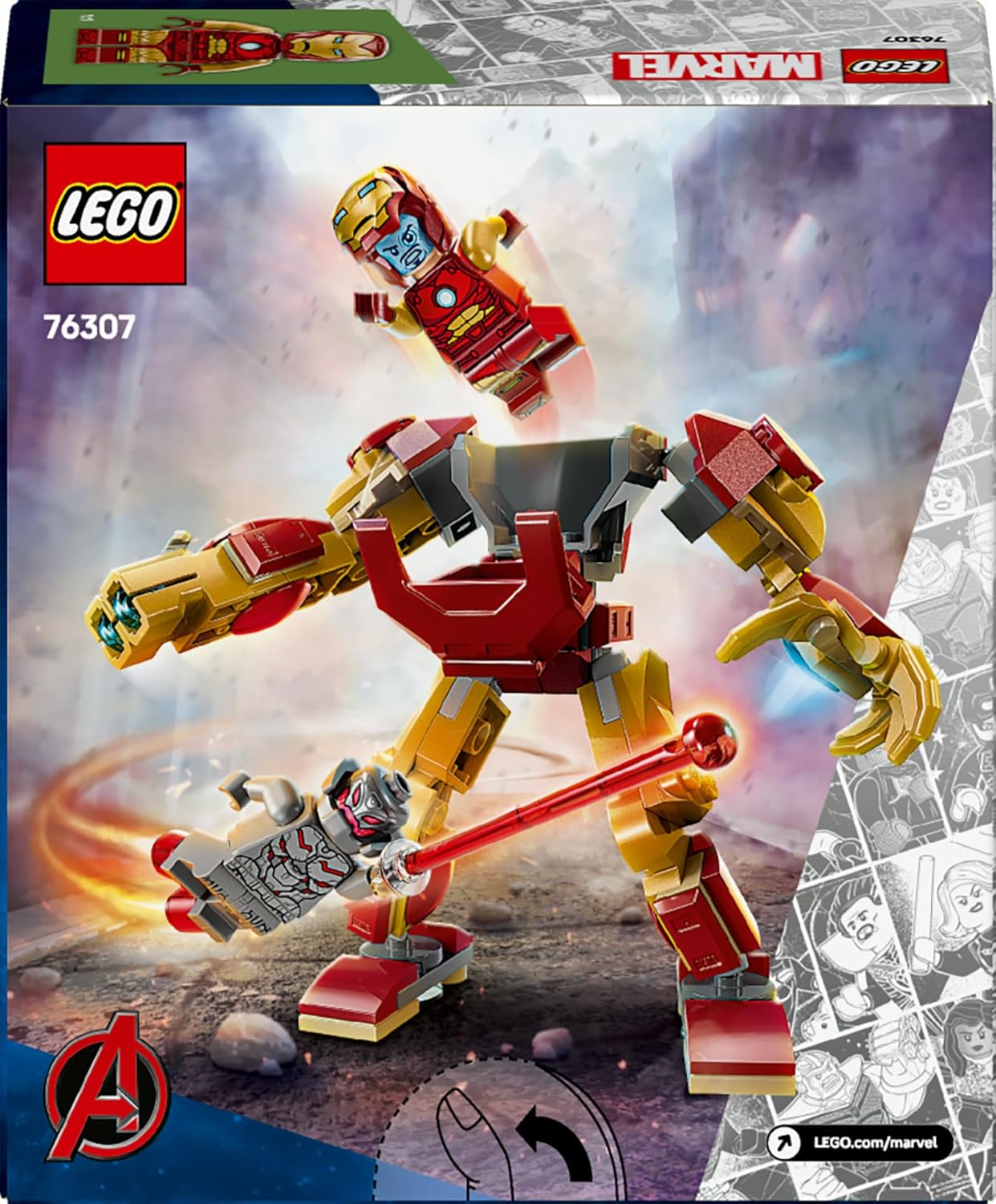 LEGO | Marvel Mech di Iron Man Contro Ultron - Action Figure Giocattolo Snodabile da Costruire con 2 Minifigure, Gioco per Bambini e Bambine da 6 Anni in su Fan dei Supereroi, Idea Regalo 76307