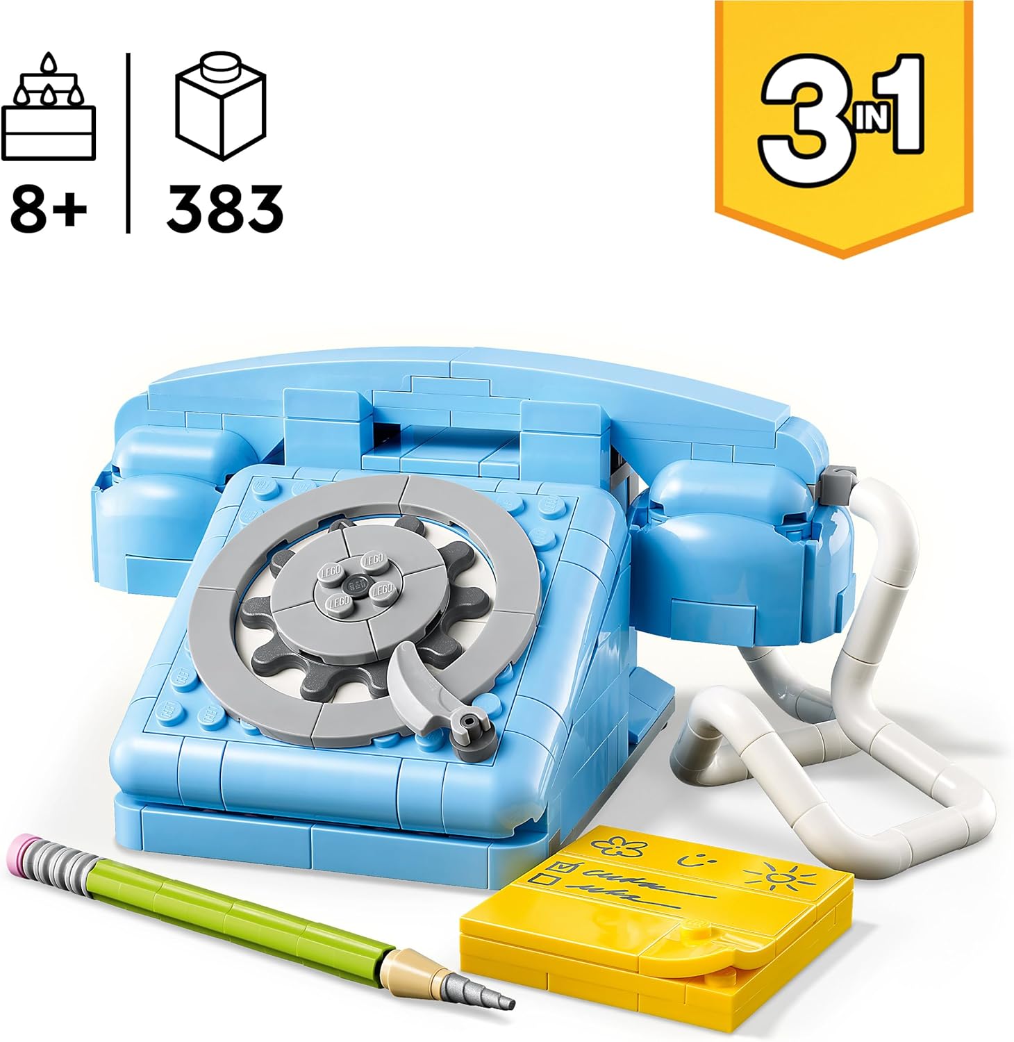 LEGO Creator 3in1 Telefono Retrò con Disco di Selezione Rotante - Si Trasforma in un Modello Anni '80 o in 2 Telefoni Cellulari Anni 2000 - Regalo Creativo per Bambine e Bambini da 8 Anni - 31174