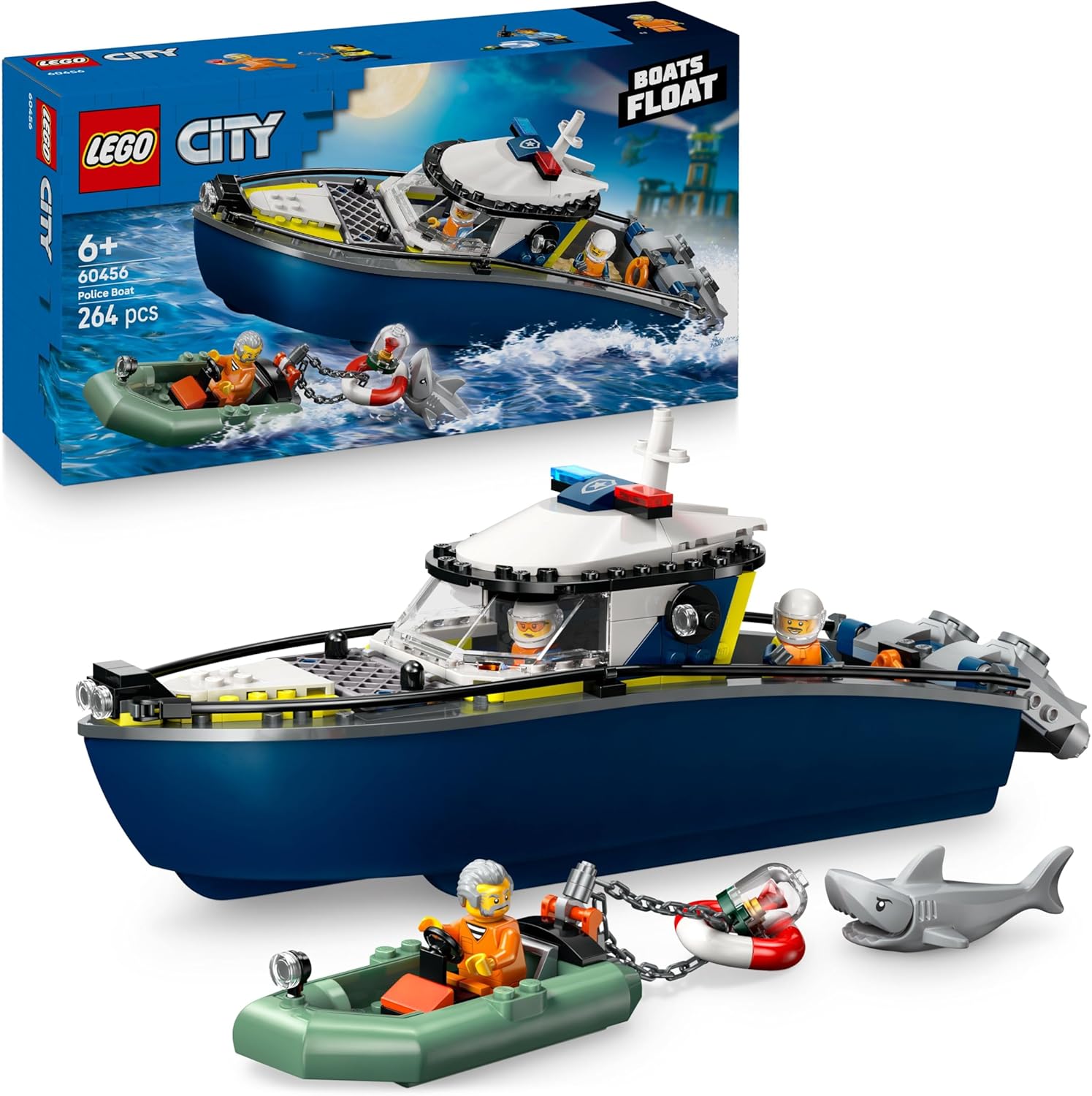 LEGO City Inseguimento del Motoscafo della Polizia – Include 2 Barche Giocattolo