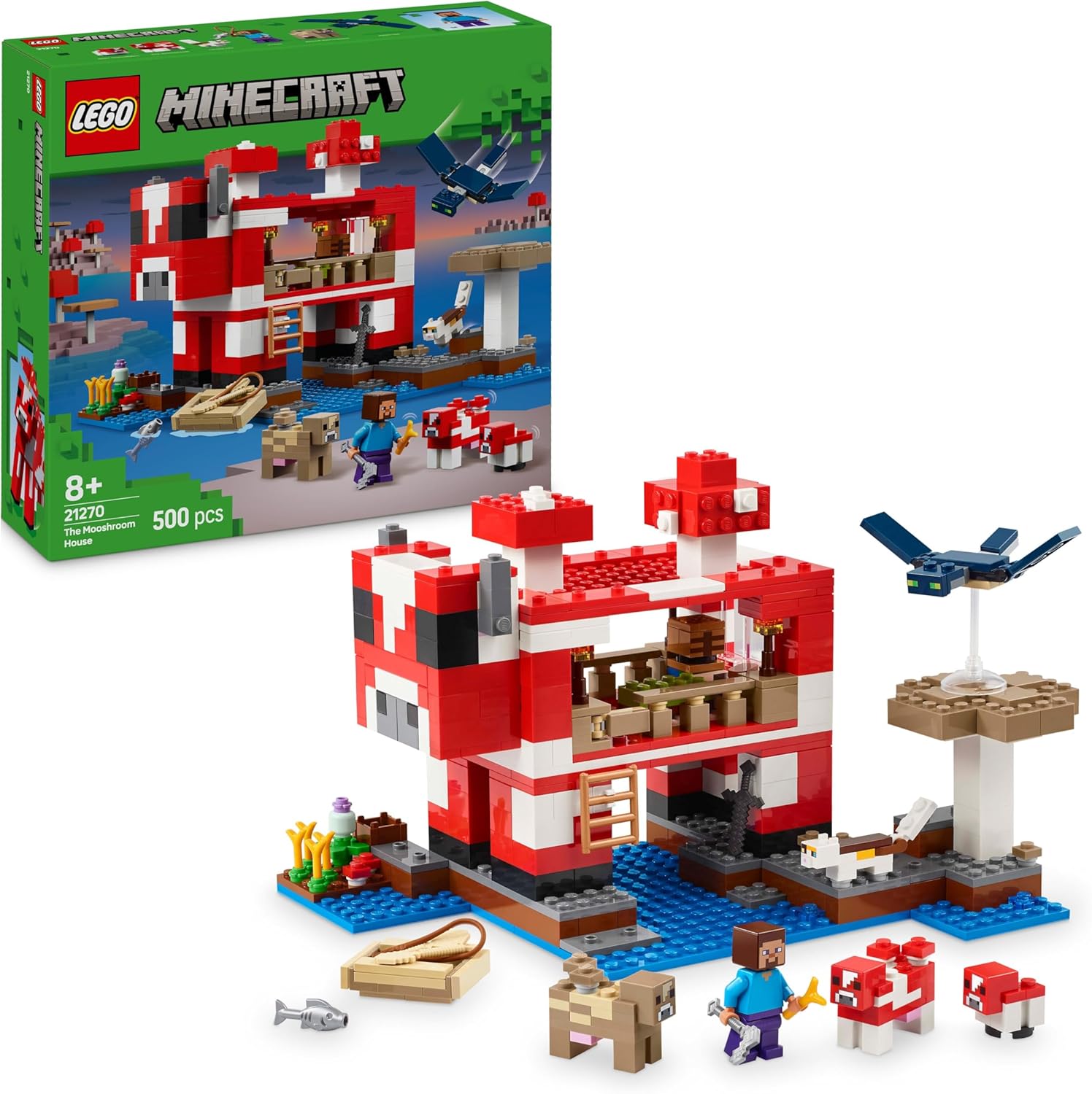 LEGO Minecraft La Casa del Mooshroom Giocattolo - Set di Costruzioni con Figura di Steve, Mob, Tavolo per Crafting e Fattoria - Regalo per Gamer, Bambine e Bambini da 8 Anni in su 21270