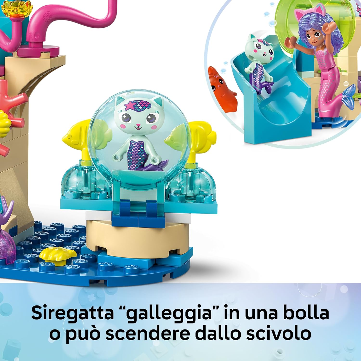 LEGO Gabby's Dollhouse Avventura nell’Acquario di Gabby Sirena - Giocattolo con Mini Bambolina di Gabby, Figura di Siregatta, e Accessori - Regalo per Bambine da 4 Anni in su e Fan del Film - 11204