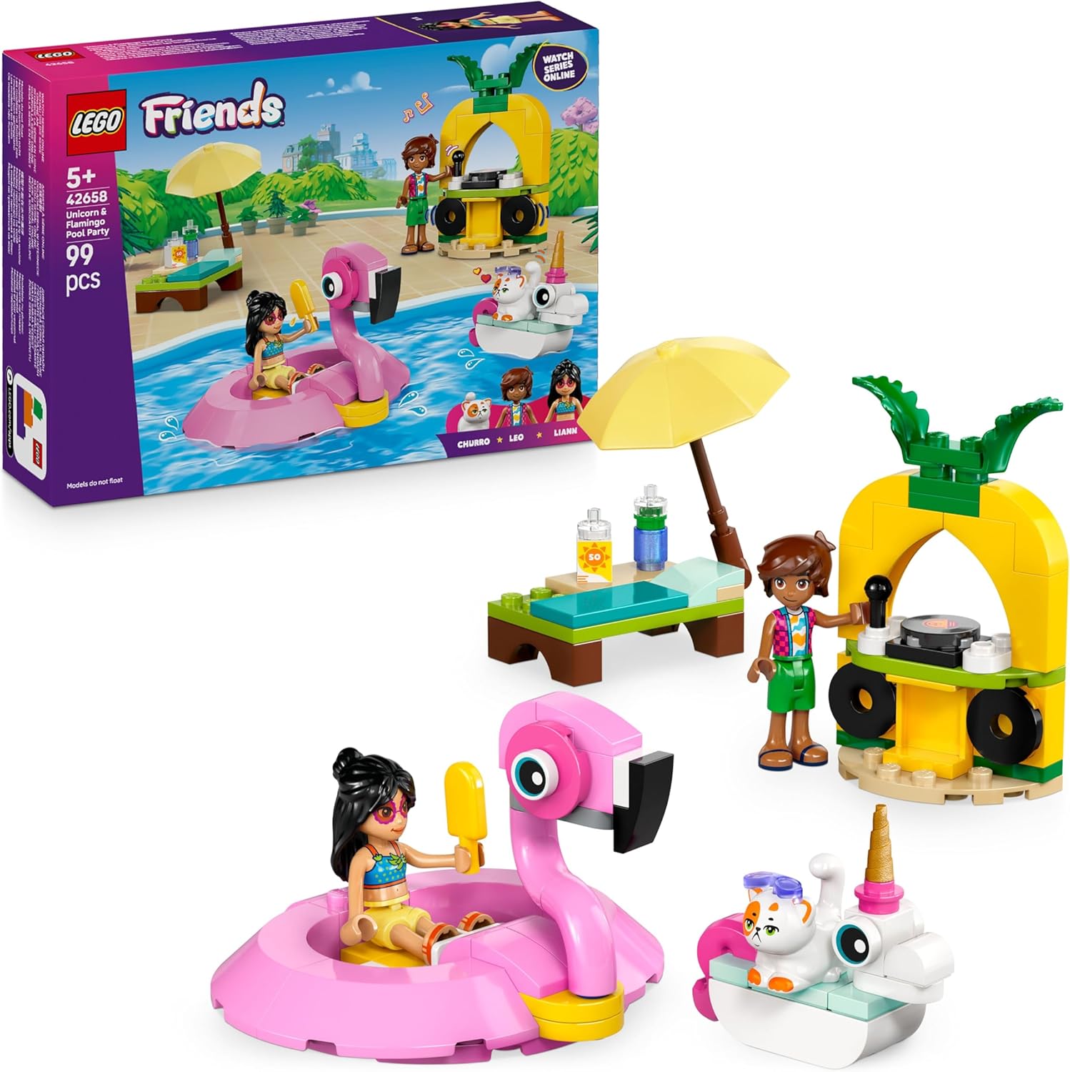 LEGO Friends Pool Party con Unicorno e Fenicottero Giocattolo