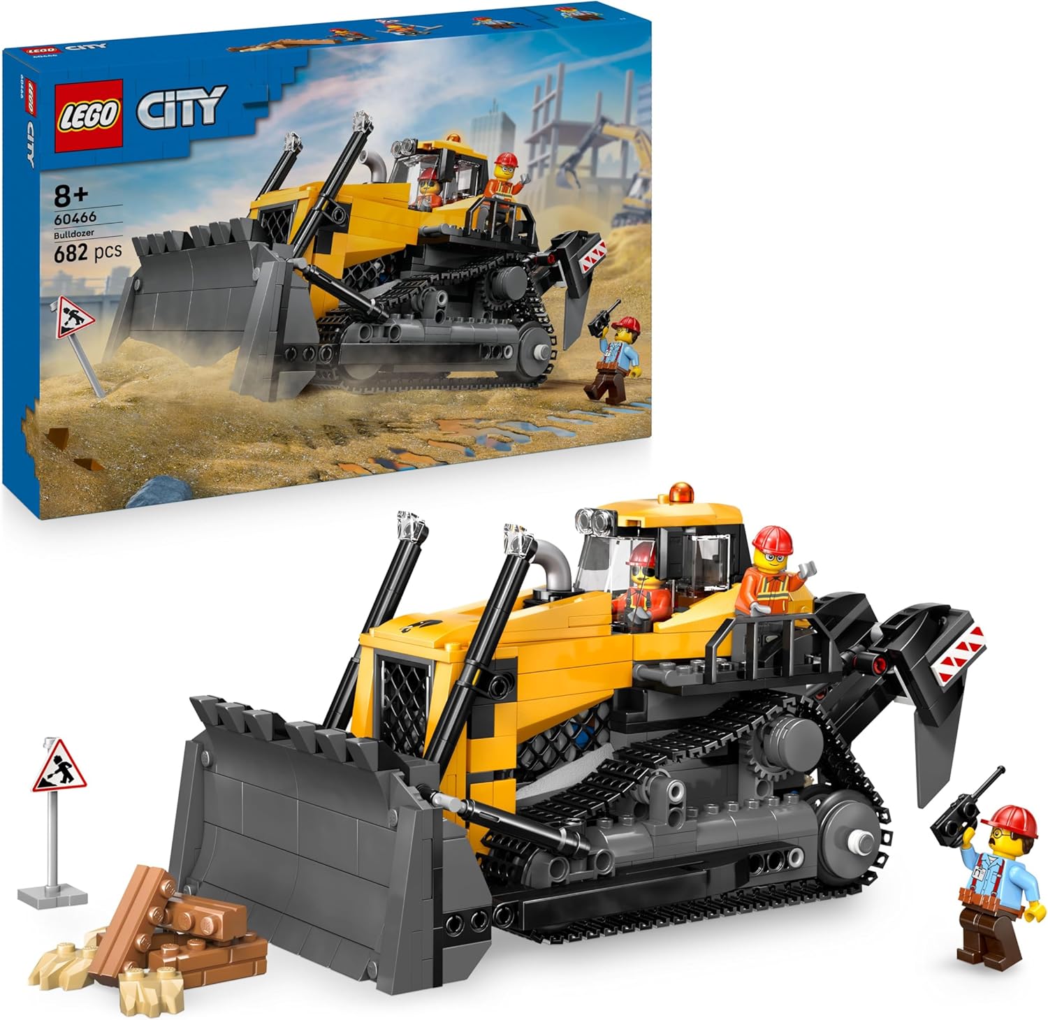 LEGO City Bulldozer Giallo Giocattolo - Set con Veicolo da Cantiere per Costruzioni di Grandi Dimensioni - 3 Minifigure
