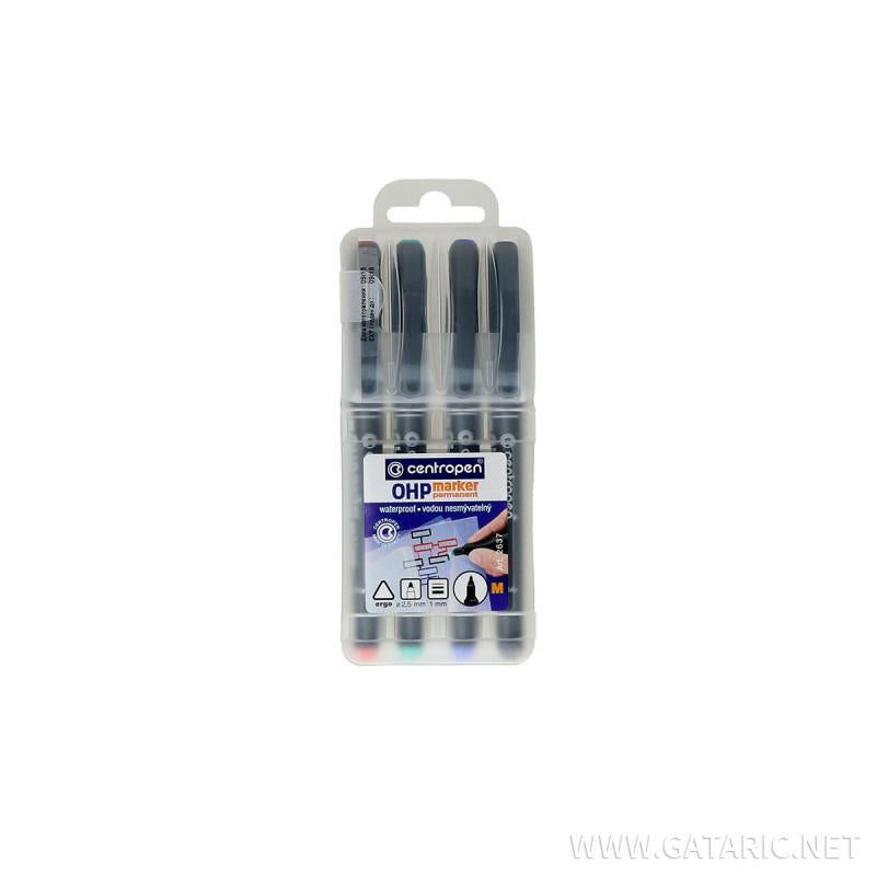 Set 4 Marker Punta Medium Centropen per Superfici Lisce e Lucide – Rosso, Blu, Nero, Verde
