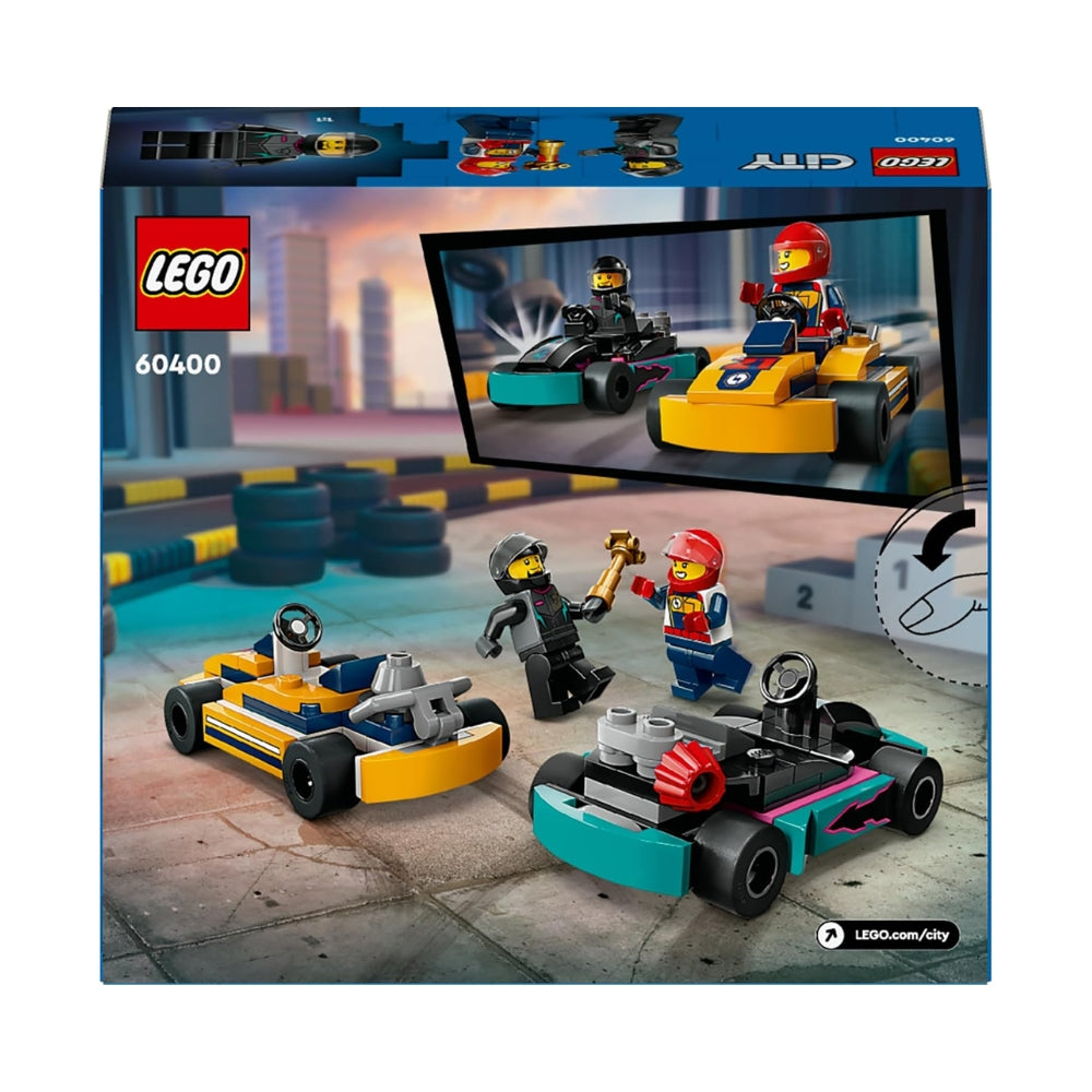 LEGO City Go-Kart e Piloti, Modellini da Costruire di Mini Go Kart da Corsa con 2 Minifigure di Piloti, Veicoli Giocattolo per Bambini e Bambine da 5 Anni in su, Regalo Divertente 60400