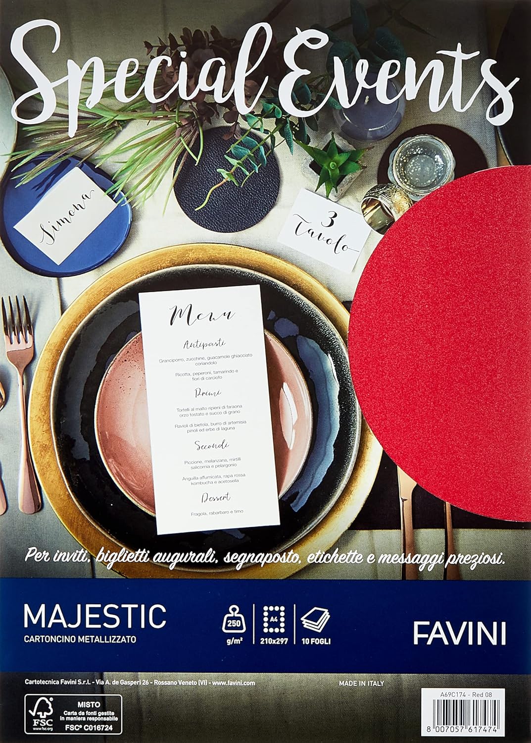Carta metallizzata Favini Special Events, 10 fogli, 250 g/m²,  formato A4 (21x29,7 cm)