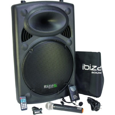 Ibiza Port15vhf-bt, Diffusore Audio Portatile, Con Usb, Vox, Rec, Bluetooth E 2 Microfoni Vhf Wireless