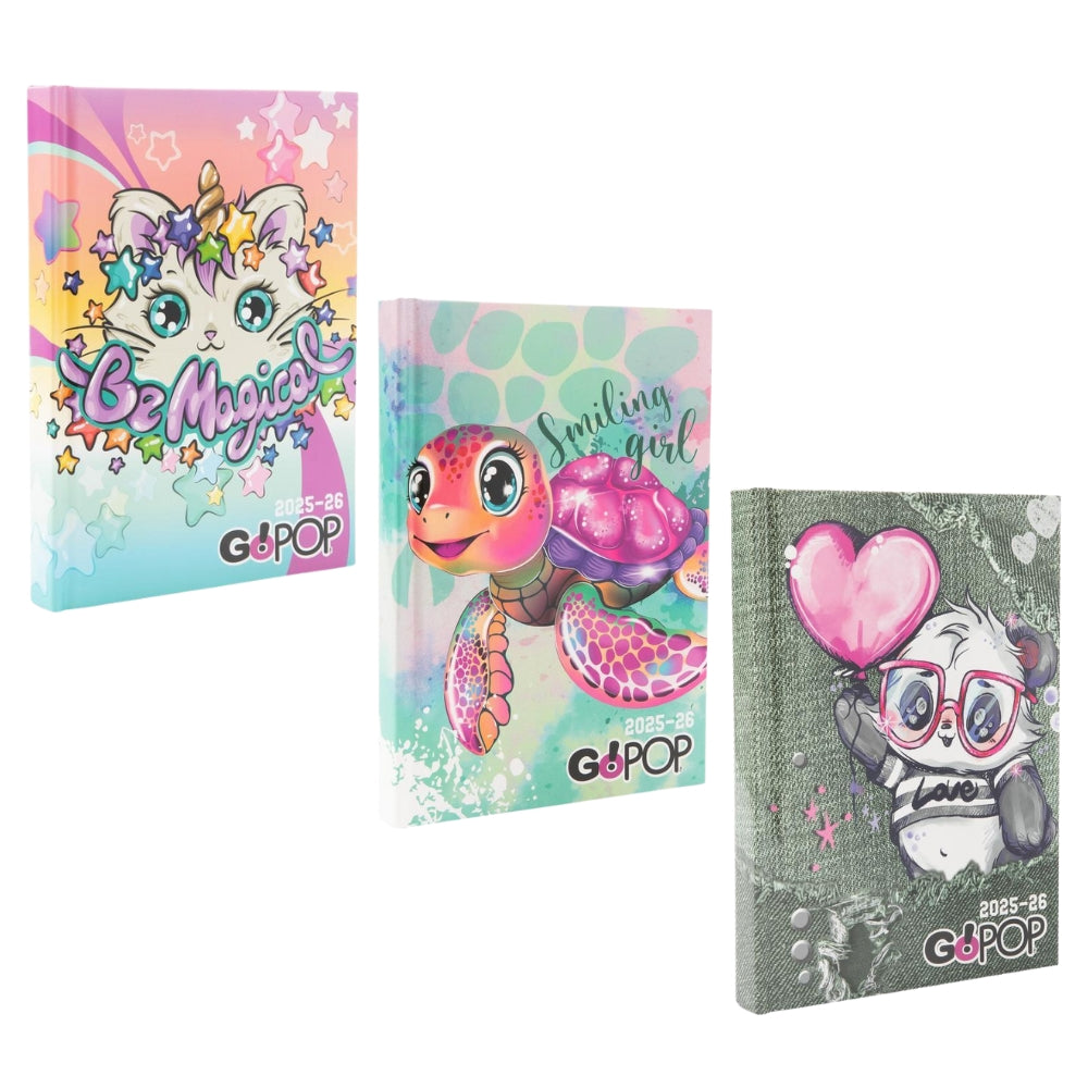 Diario Standard Giornaliero GoPOP Girl, Datato 2025/2026, 10 Mesi - Fantasie Assortite