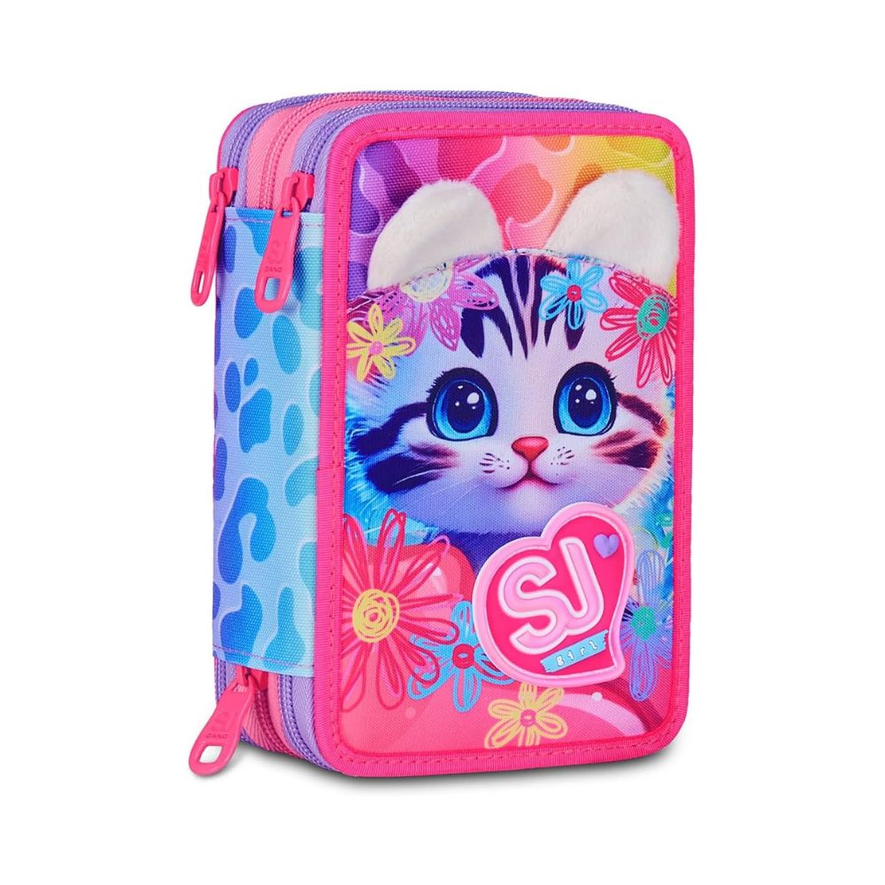 SJ GANG STYLE JAM GANG – Astuccio Scuola 3 Zip Cat&Air Rosa - SEVEN