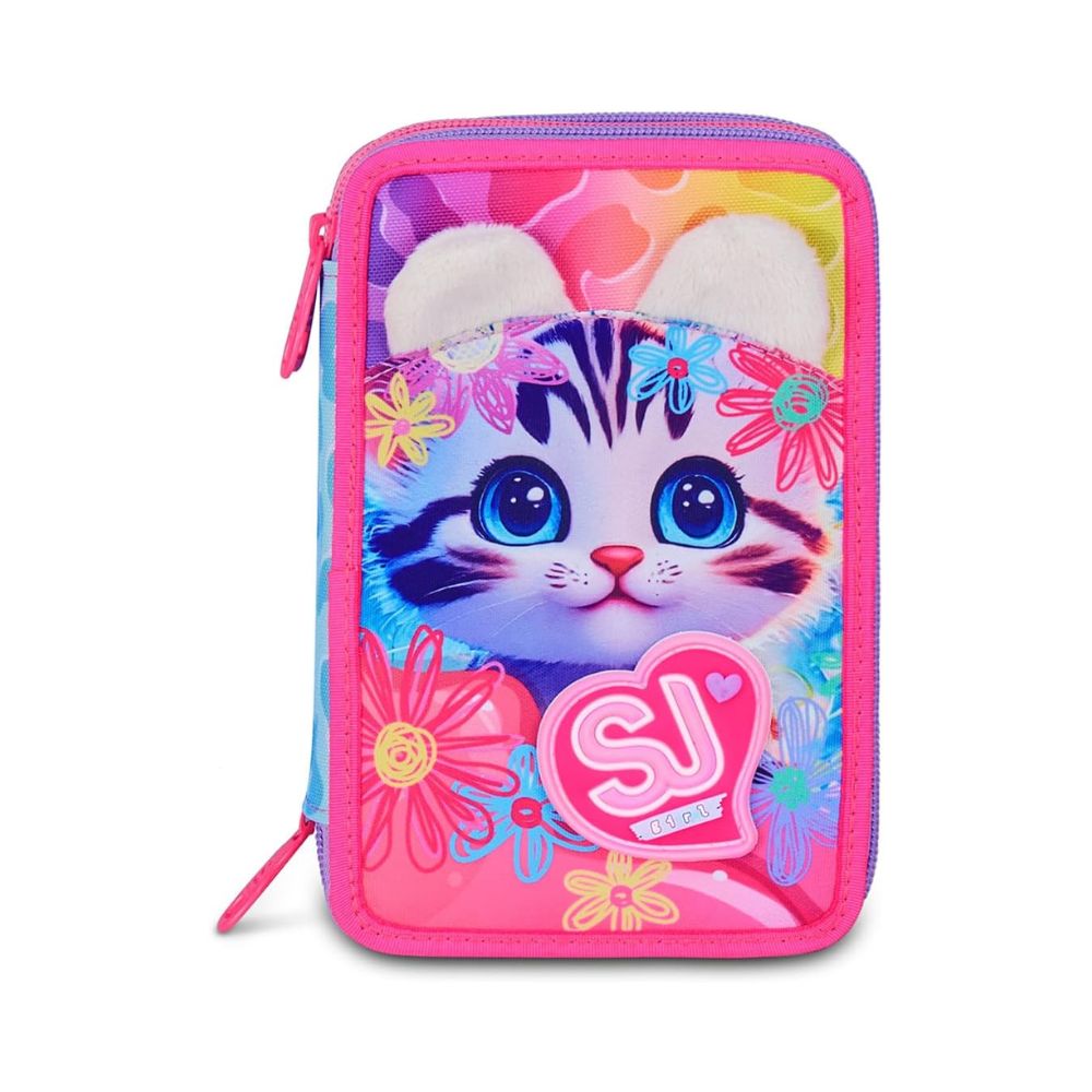 SJ GANG STYLE JAM GANG – Astuccio Scuola 3 Zip Cat&Air Rosa - SEVEN