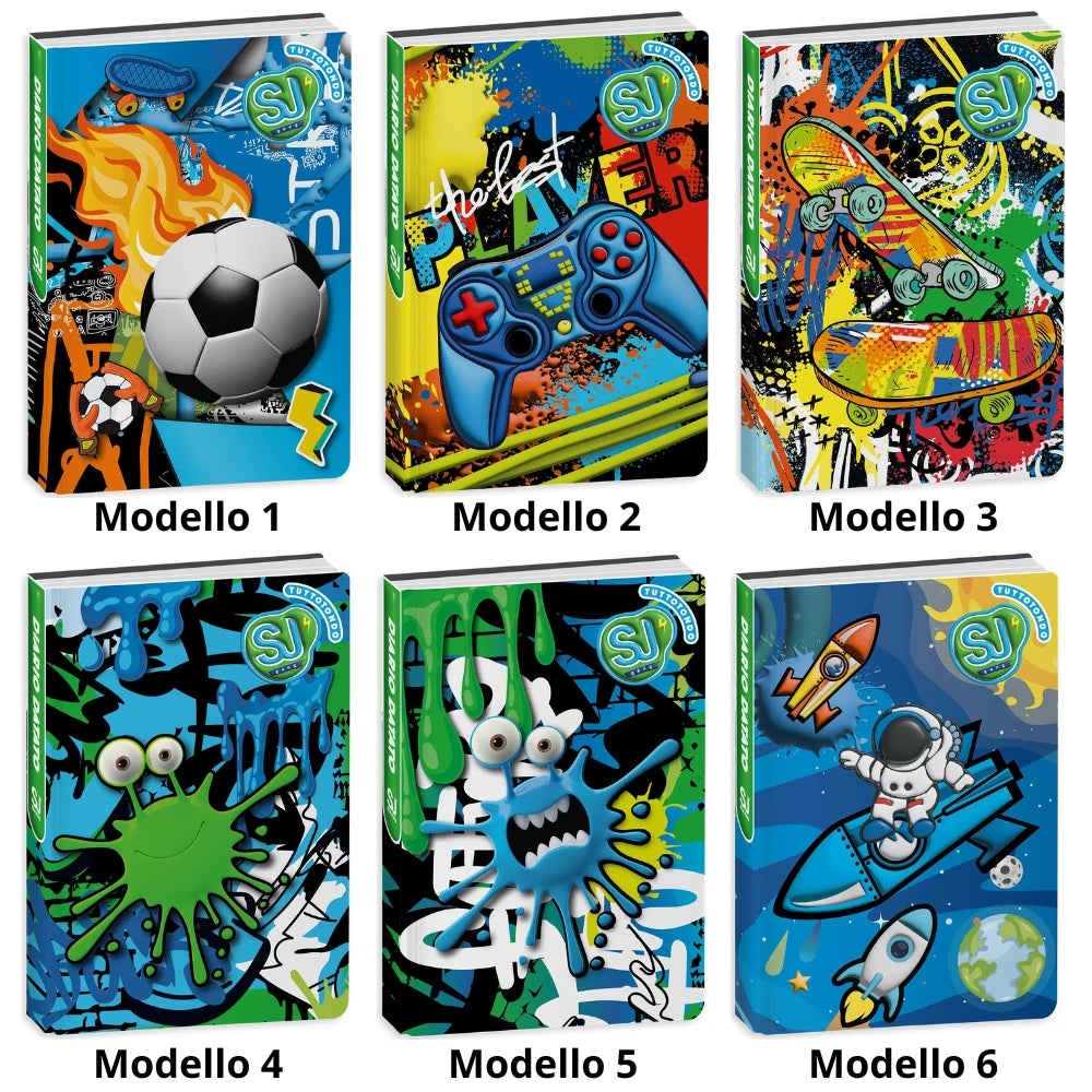 Diario Standard Giornaliero SJ Gang Boy, Datato 2025-2026, 10 Mesi - Fantasie Assortite