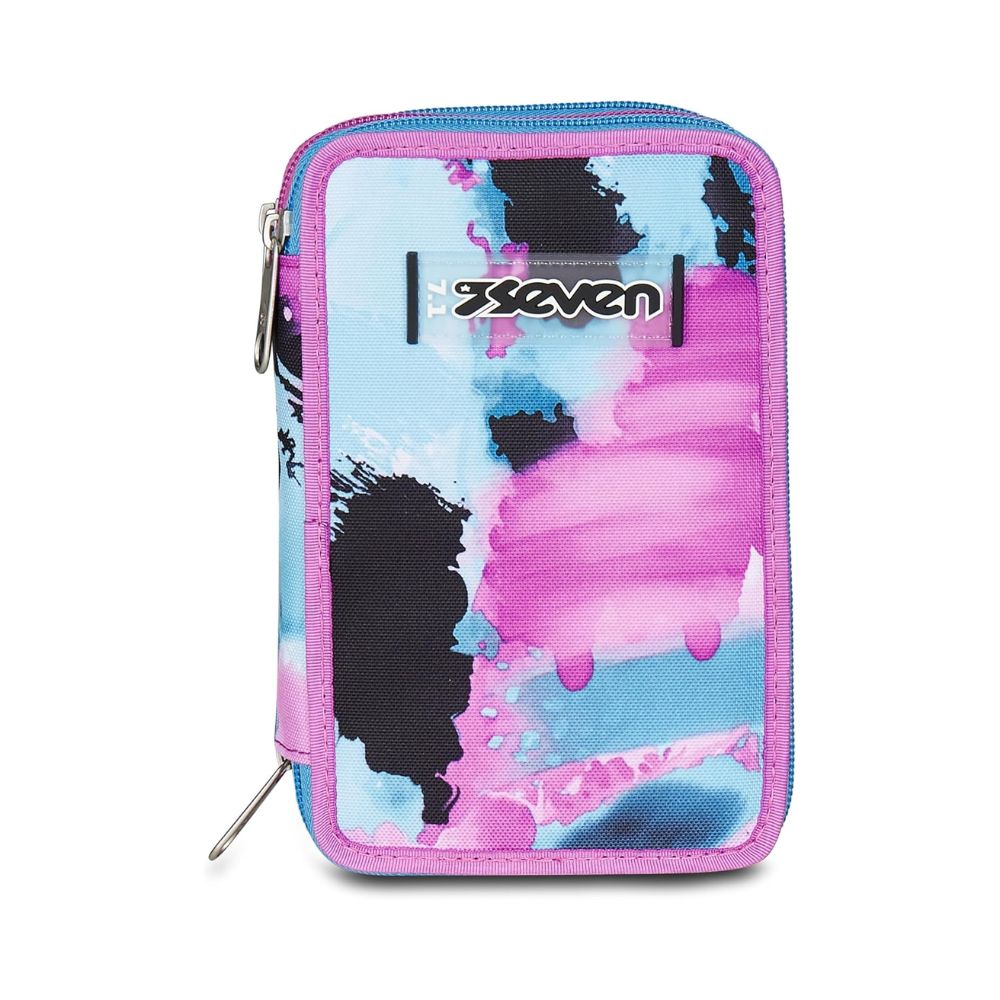 Astuccio Scuola 3 Zip Azzurro Fucsia per Bambina - Seven