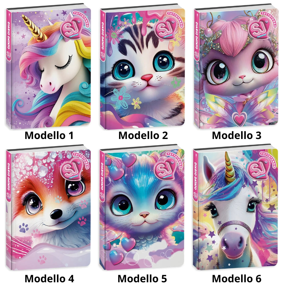 Diario Standard Giornaliero SJ Gang Animali Girl, Datato 2025-2026, 10 Mesi - Fantasie Assortite