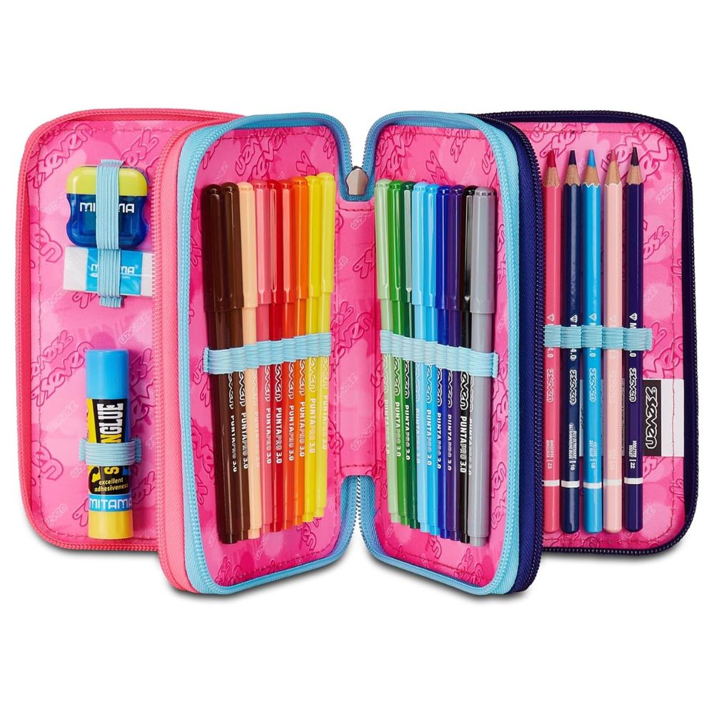 Astuccio Scuola 3 Zip Viola per Bambina - Seven