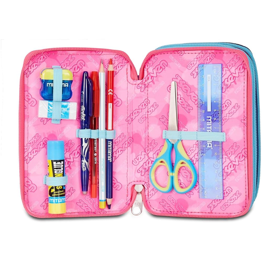 Astuccio Scuola 3 Zip Viola per Bambina - Seven