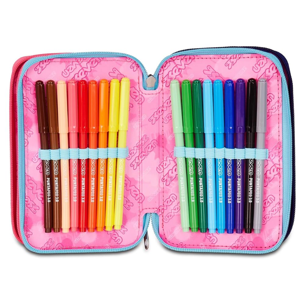 Astuccio Scuola 3 Zip Viola per Bambina - Seven