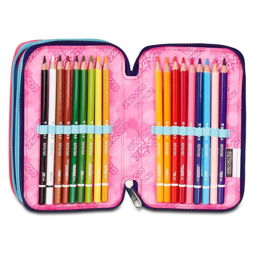 Astuccio Scuola 3 Zip Viola per Bambina - Seven