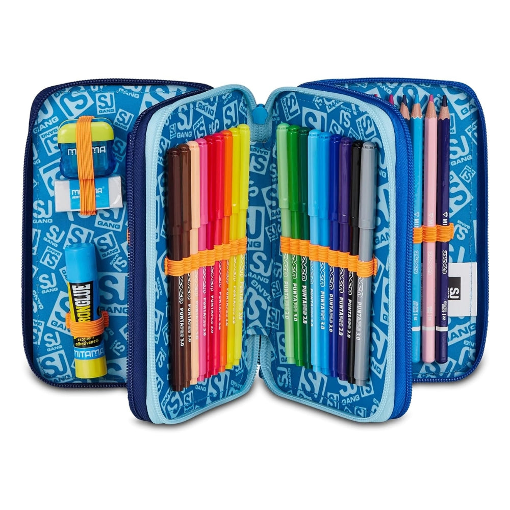 SJ GANG STYLE JAM GANG Astuccio Scuola 3 Zip SPACE LED BOY, Blu, Triplo Scomparto