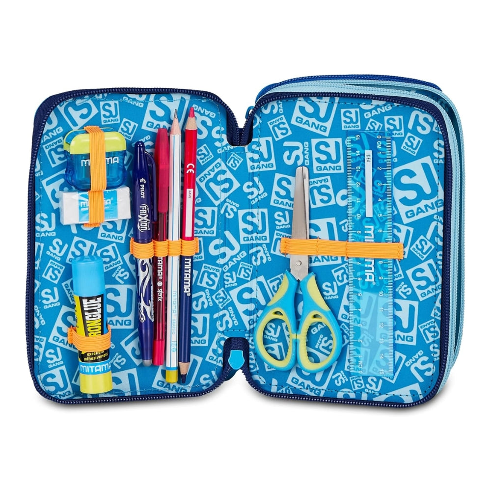 SJ GANG STYLE JAM GANG Astuccio Scuola 3 Zip SPACE LED BOY, Blu, Triplo Scomparto