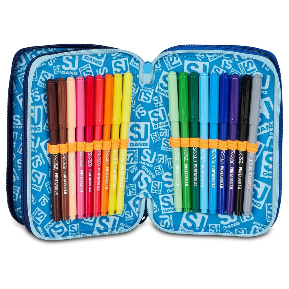 SJ GANG STYLE JAM GANG Astuccio Scuola 3 Zip SPACE LED BOY, Blu, Triplo Scomparto