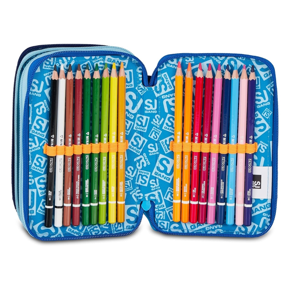 SJ GANG STYLE JAM GANG Astuccio Scuola 3 Zip SPACE LED BOY, Blu, Triplo Scomparto