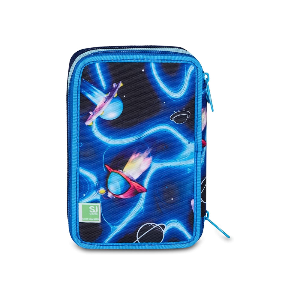 SJ GANG STYLE JAM GANG Astuccio Scuola 3 Zip SPACE LED BOY, Blu, Triplo Scomparto