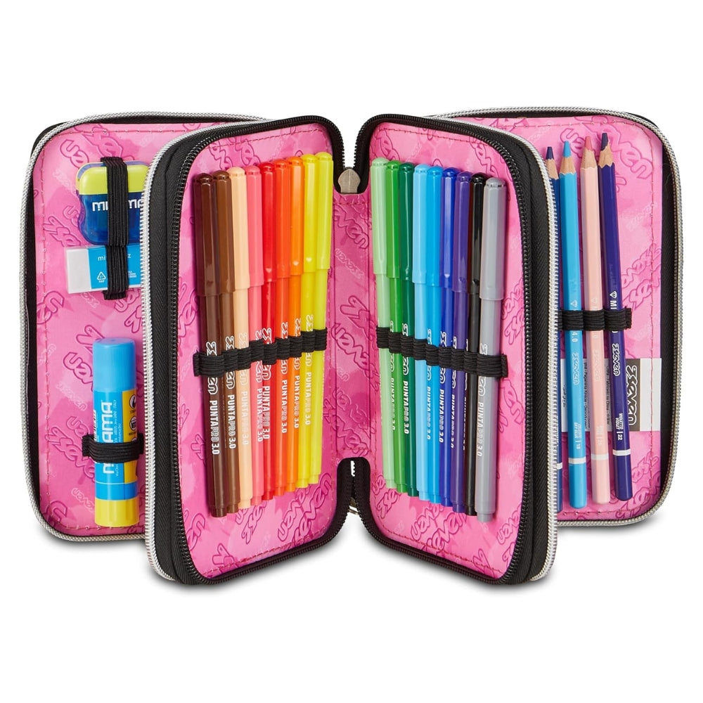 Seven Astuccio Scuola 3 Zip Made Of Stars Nero Effetto Brillantini