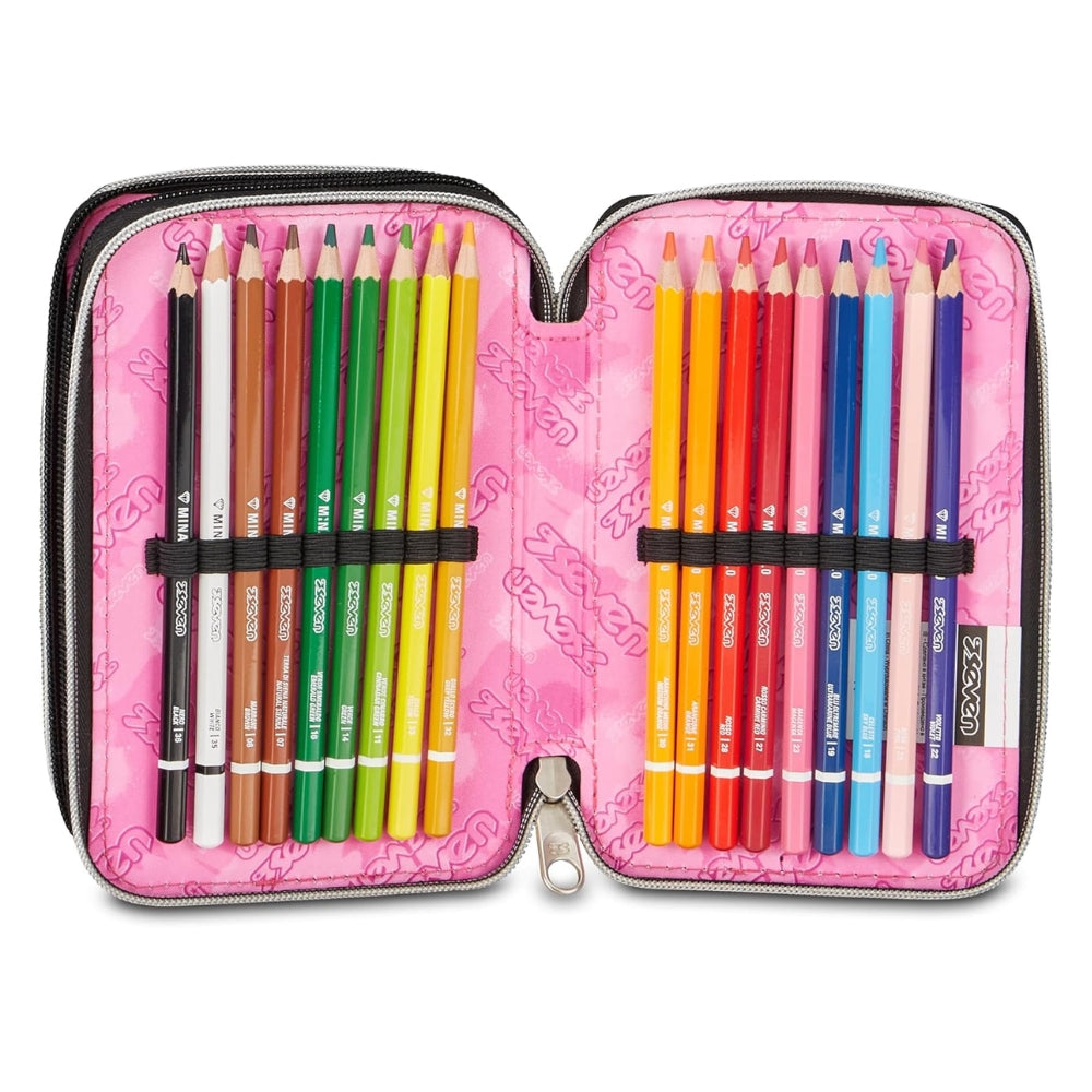Seven Astuccio Scuola 3 Zip Made Of Stars Nero Effetto Brillantini