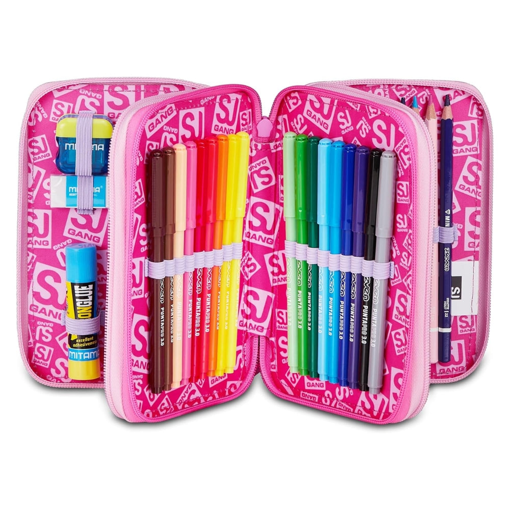 SJ GANG STYLE JAM GANG Astuccio Scuola 3 Zip FLUFFY PINK GIRL