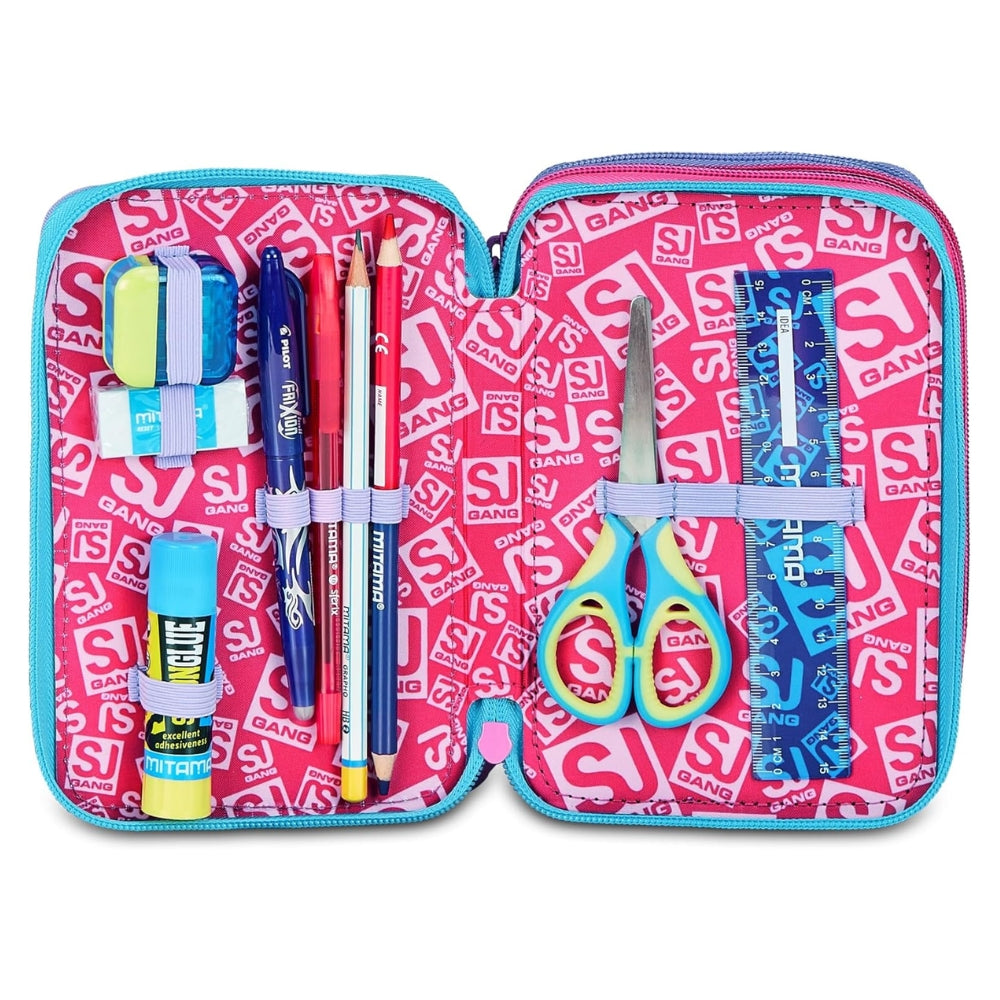 SJ GANG STYLE JAM GANG Astuccio Scuola 3 Zip LED UNICORN GIRL, Viola
