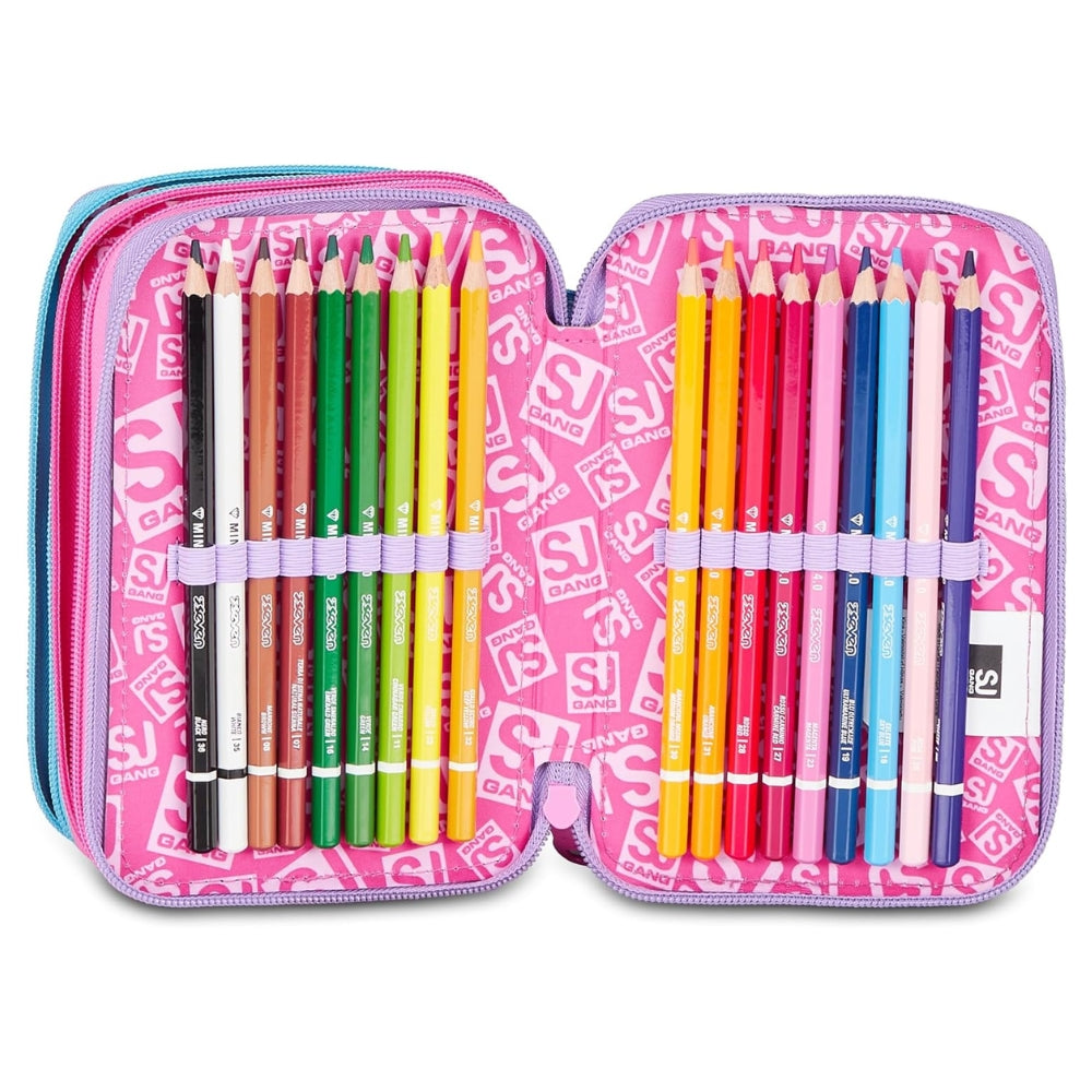 SJ GANG STYLE JAM GANG Astuccio Scuola 3 Zip LED UNICORN GIRL, Viola