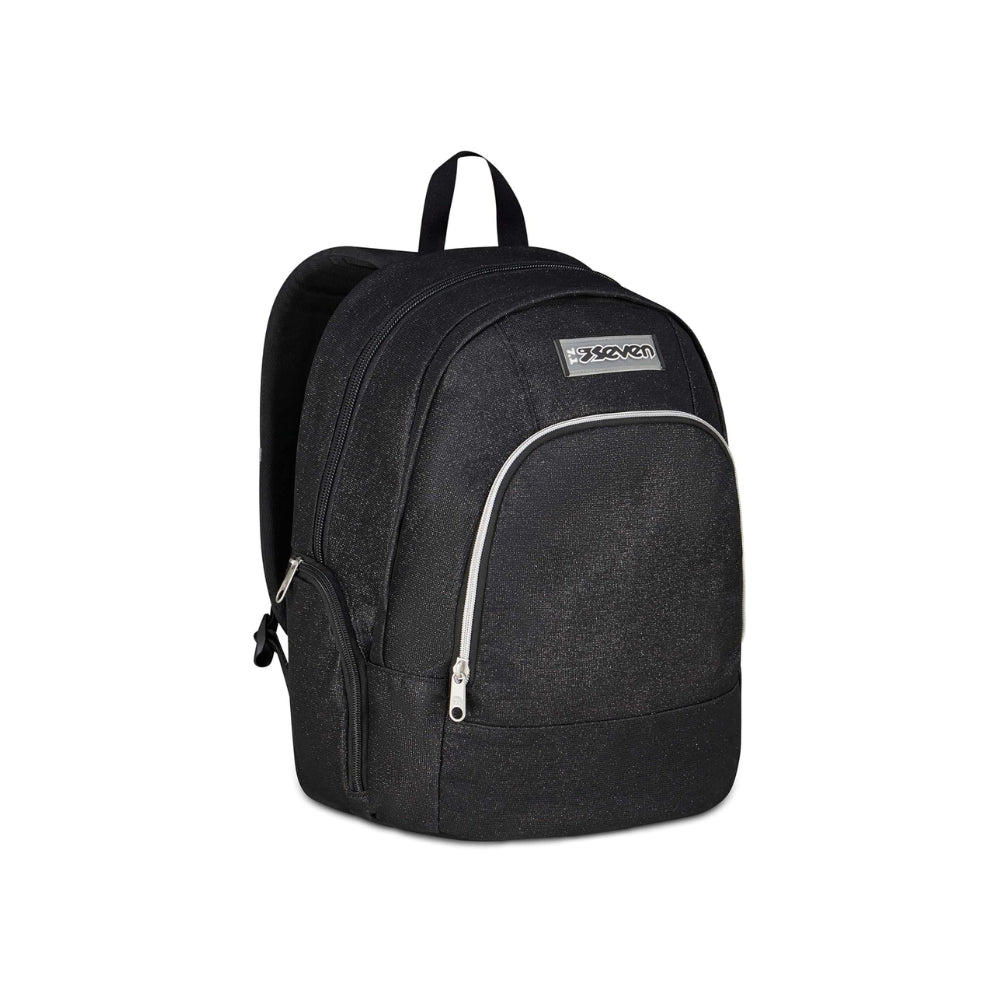 Seven Zaino Scuola Dual MADE OF STARS, Doppio Scomparto, Nero, Effetto brillantini, 32 L