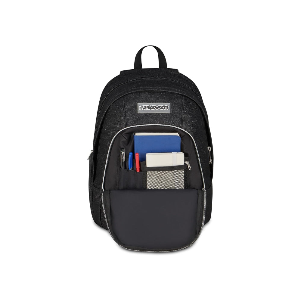 Seven Zaino Scuola Dual MADE OF STARS, Doppio Scomparto, Nero, Effetto brillantini, 32 L