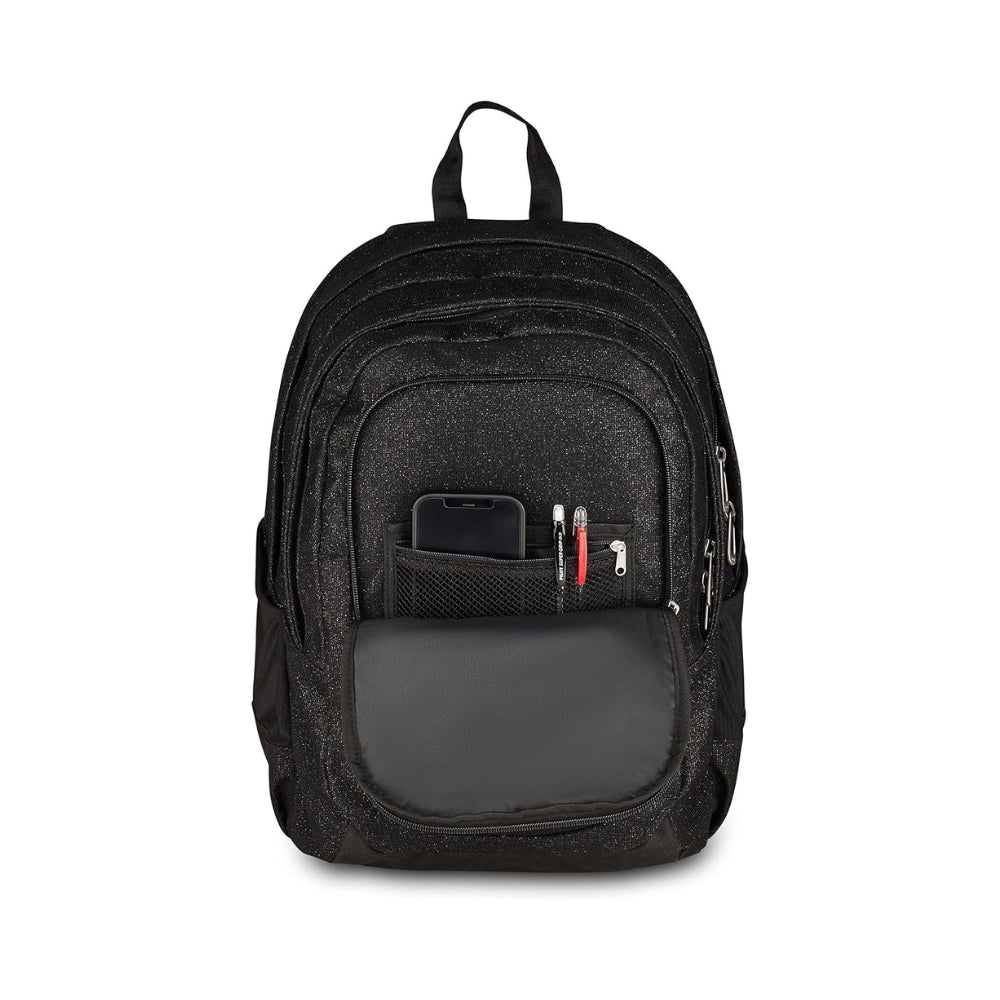 Seven Zaino Doppio Scomparto Tech Shiny, Nero, Tasca Porta PC e Tasca Porta Borraccia, Scuola Media e Superiore